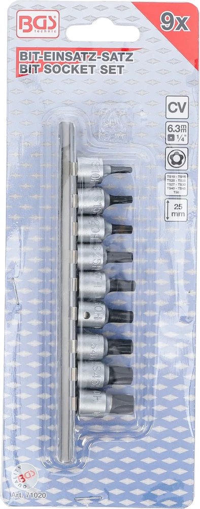 Conjunto de Encaixes Torx Plus com Furo (TS) | 1/4" | TS10 - TS50 | 9 peças