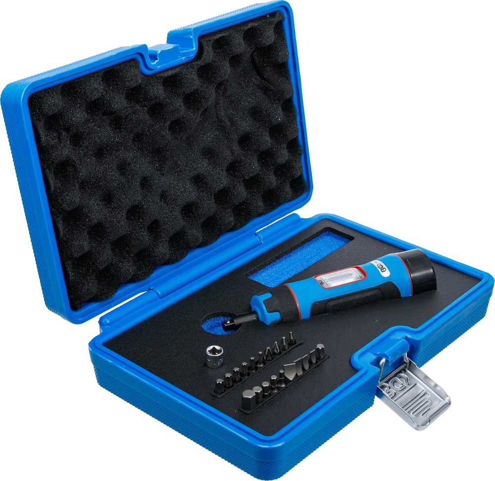 Conjunto de torquímetro | compacto | com conjunto de pontas | 6,3 mm (1/4") | 1 - 8 Nm | 22 peças