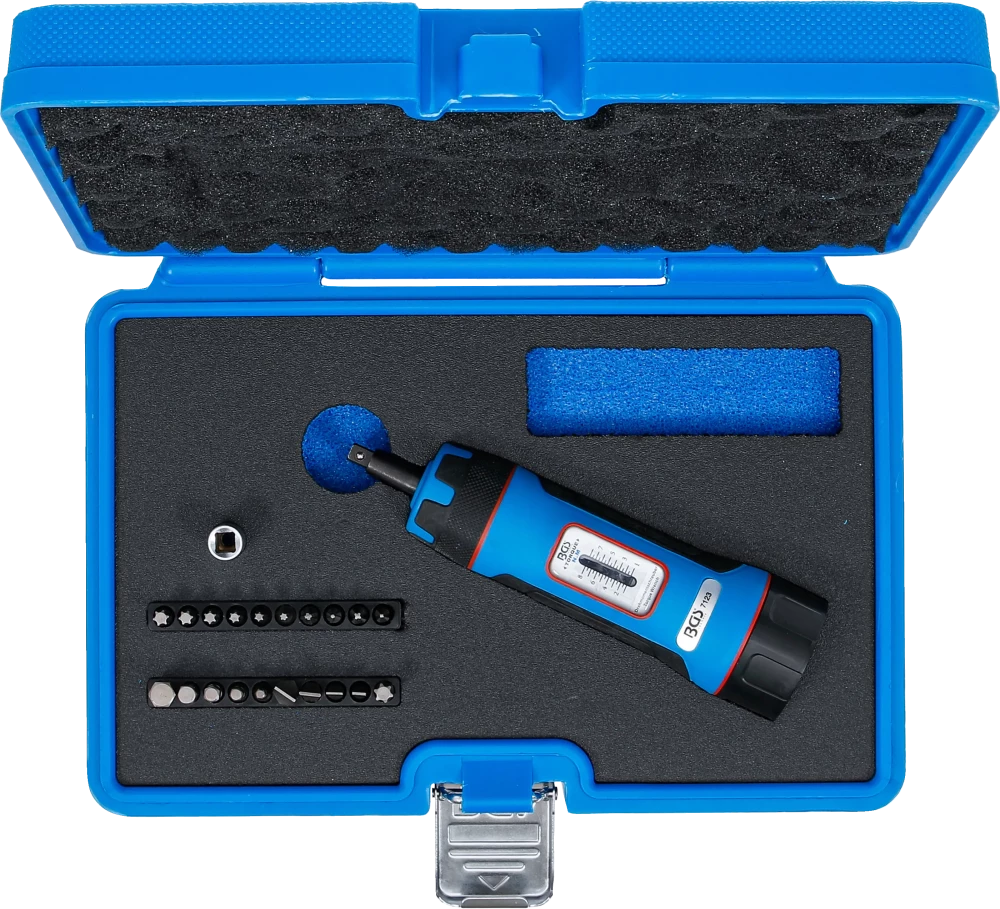 Conjunto de torquímetro | compacto | com conjunto de pontas | 6,3 mm (1/4") | 1 - 8 Nm | 22 peças