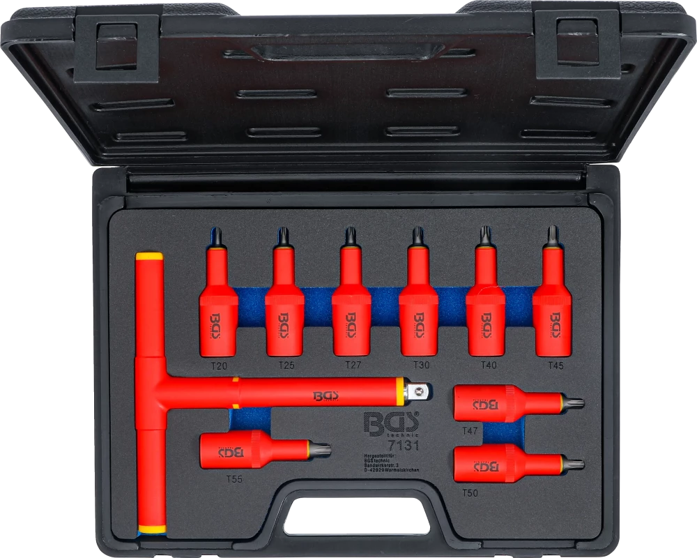 Conjunto de Encaixes VDE Torx | 1/2" | T20 - T55 | 95mm | 10 peças