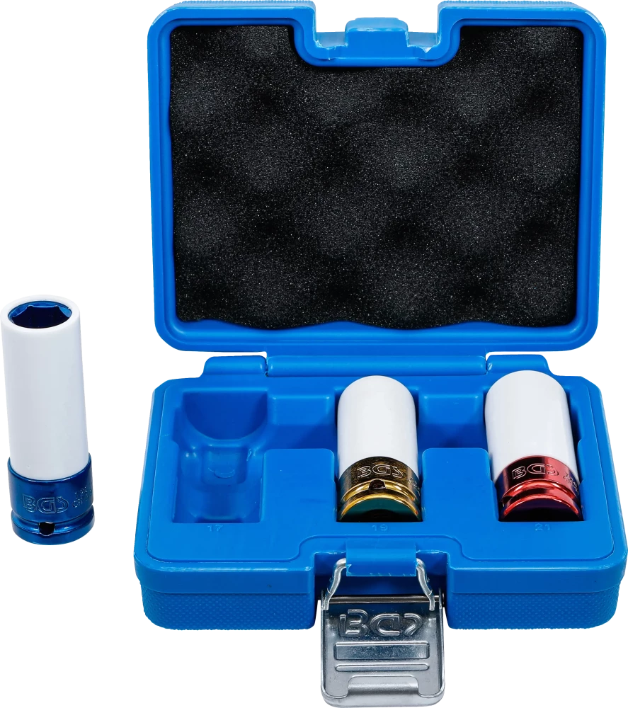 Conjunto de encaixes de impacto com proteção | Entrada de quadrado interno de 12,5 mm (1/2") | 17 / 19 / 21 mm | 3 peças