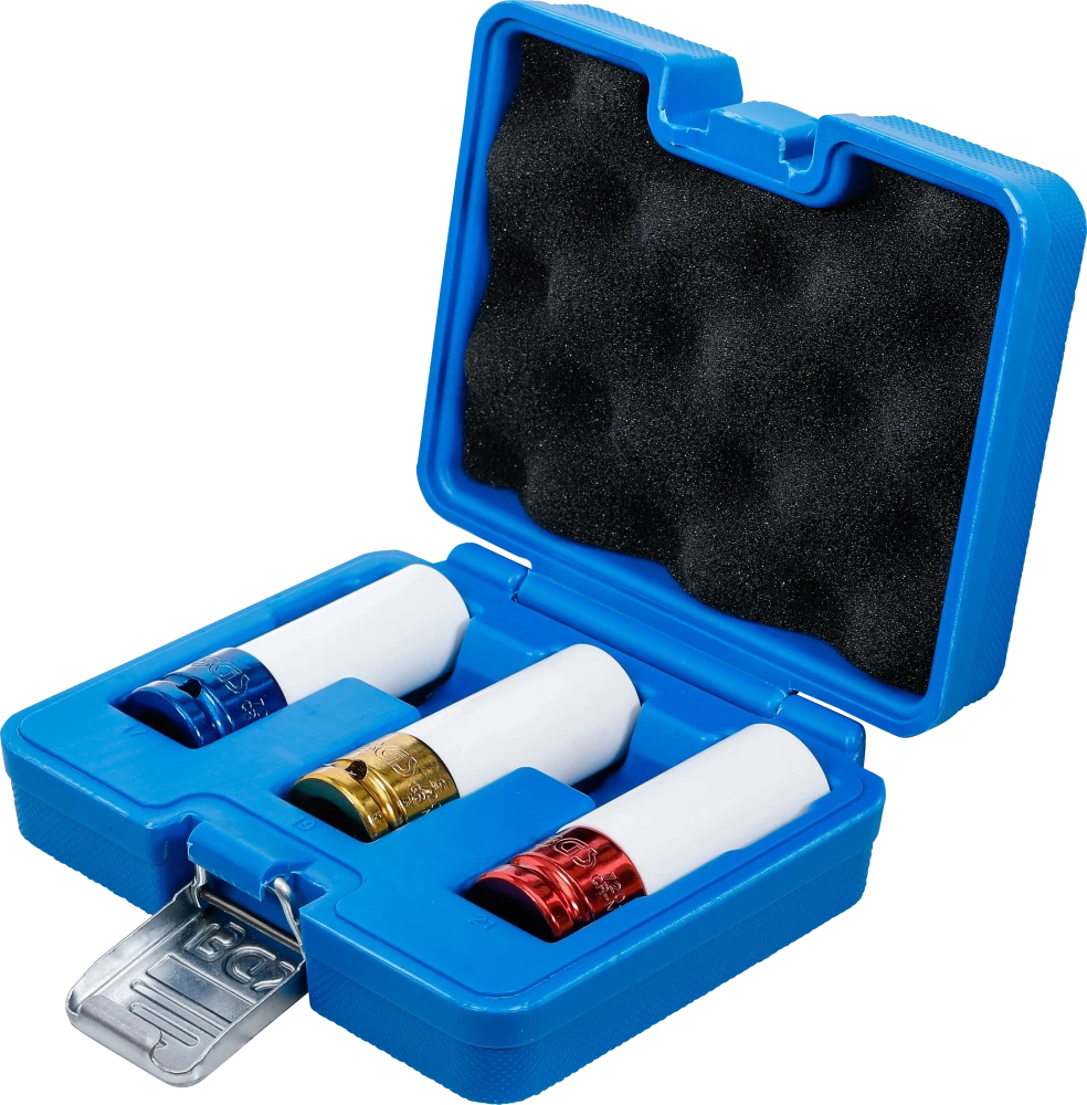 Conjunto de encaixes de impacto com proteção | Entrada de quadrado interno de 12,5 mm (1/2") | 17 / 19 / 21 mm | 3 peças