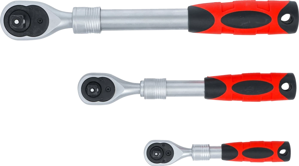 Conjunto de roquetes reversíveis | extensível | Saída de quadrado externo 6,3 mm (1/4") - 10 mm (3/8") - 12,5 mm (1/2") | 3 peças
