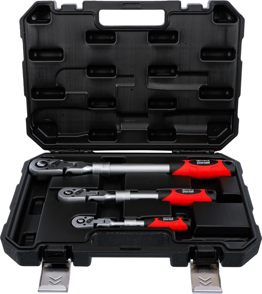 Conjunto de roquetes reversíveis | extensível, articulado | Saída de quadrado externo 6,3 mm (1/4") - 10 mm (3/8") - 12,5 mm (1/2") | 3 peças