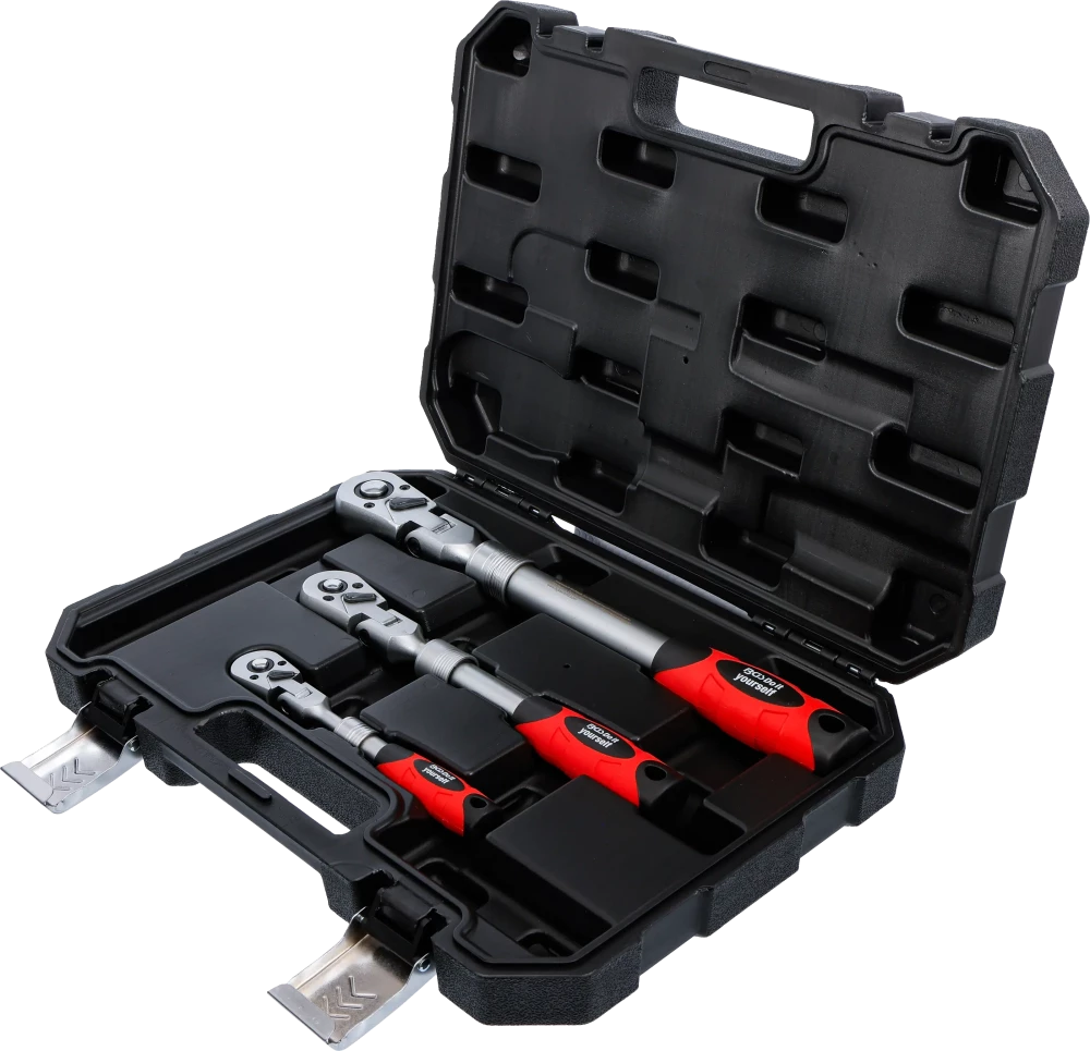 Conjunto de roquetes reversíveis | extensível, articulado | Saída de quadrado externo 6,3 mm (1/4") - 10 mm (3/8") - 12,5 mm (1/2") | 3 peças