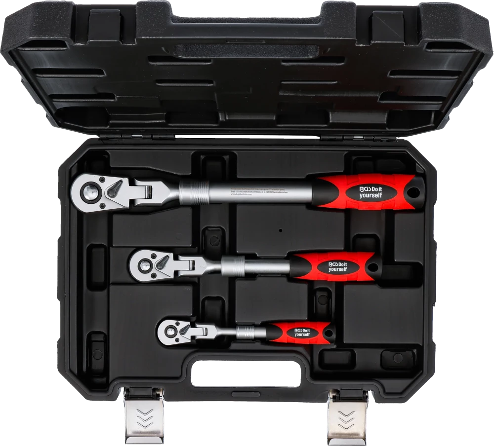 Conjunto de roquetes reversíveis | extensível, articulado | Saída de quadrado externo 6,3 mm (1/4") - 10 mm (3/8") - 12,5 mm (1/2") | 3 peças