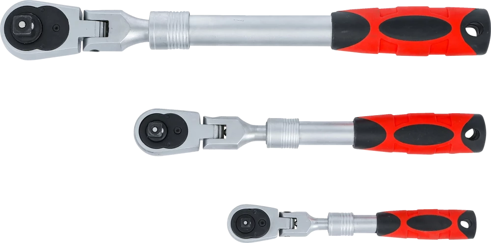 Conjunto de roquetes reversíveis | extensível, articulado | Saída de quadrado externo 6,3 mm (1/4") - 10 mm (3/8") - 12,5 mm (1/2") | 3 peças