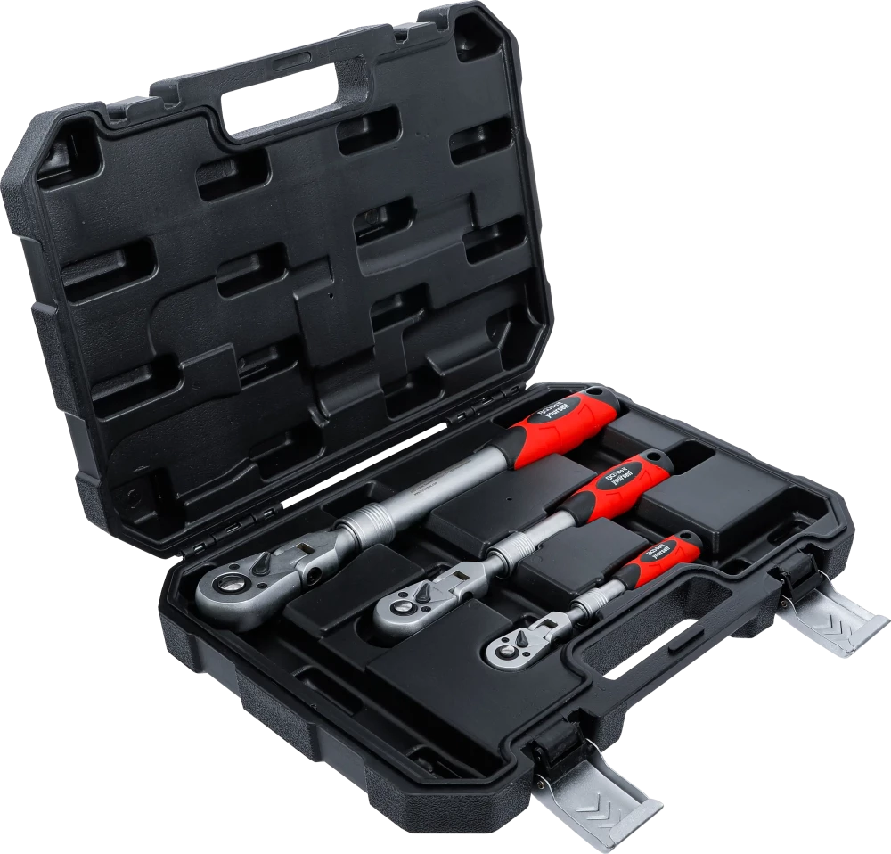 Conjunto de roquetes reversíveis | extensível, articulado | Saída de quadrado externo 6,3 mm (1/4") - 10 mm (3/8") - 12,5 mm (1/2") | 3 peças
