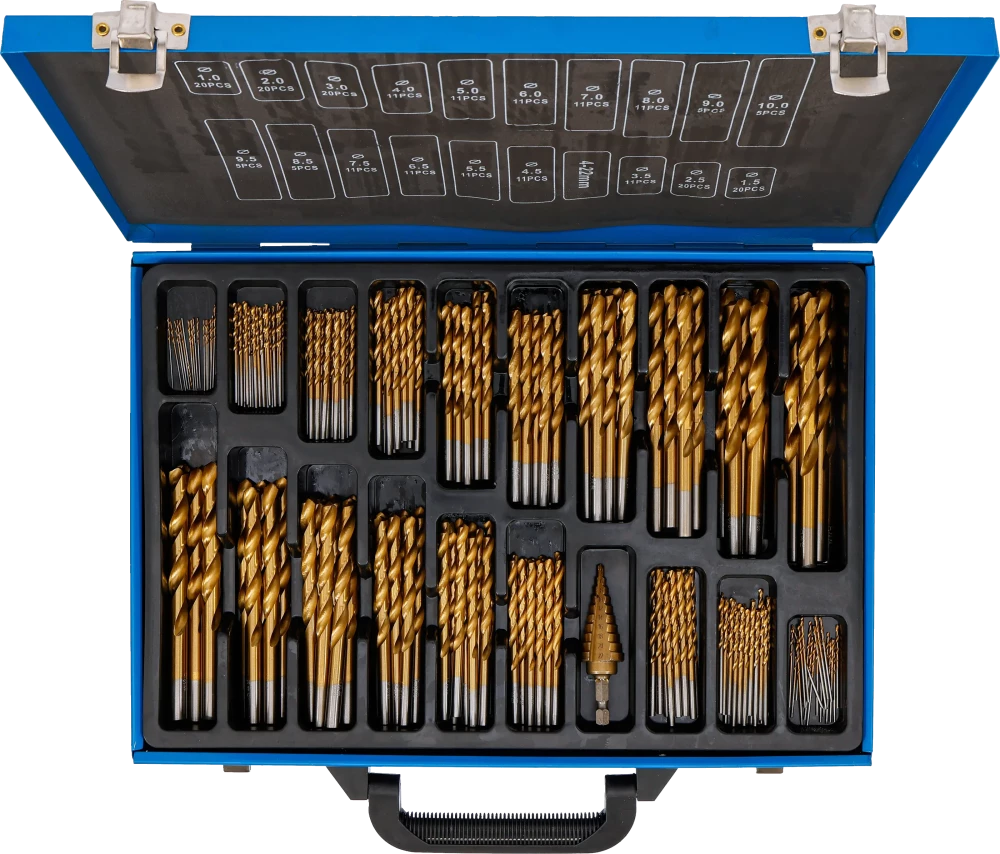 Conjunto de brocas escalonadas e helicoidais | HSS | de nitrato de titânio | 1 - 10 mm | 231 peças