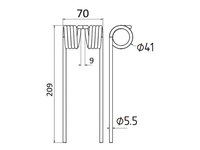 Mola Comp:209mm, Larg:70mm, Ø5.5mm - para Welger Aplicavel em: 0940527000 (S.72537)