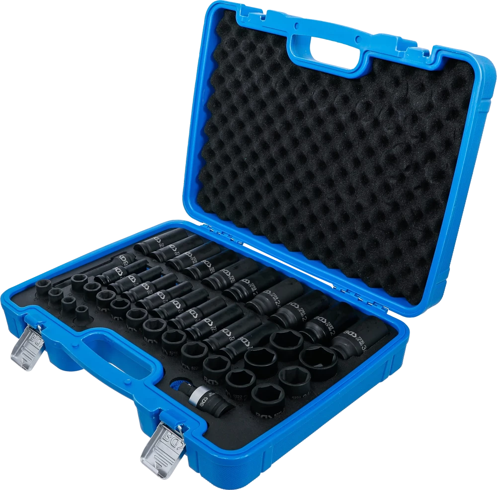Conjunto de encaixes para chave de caixa de impacto sextavados | Entrada de quadrado interno de 12,5 mm (1/2") | 9 - 30 mm | 40 peças