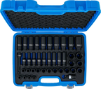 Conjunto de encaixes para chave de caixa de impacto sextavados | Entrada de quadrado interno de 12,5 mm (1/2") | 9 - 30 mm | 40 peças