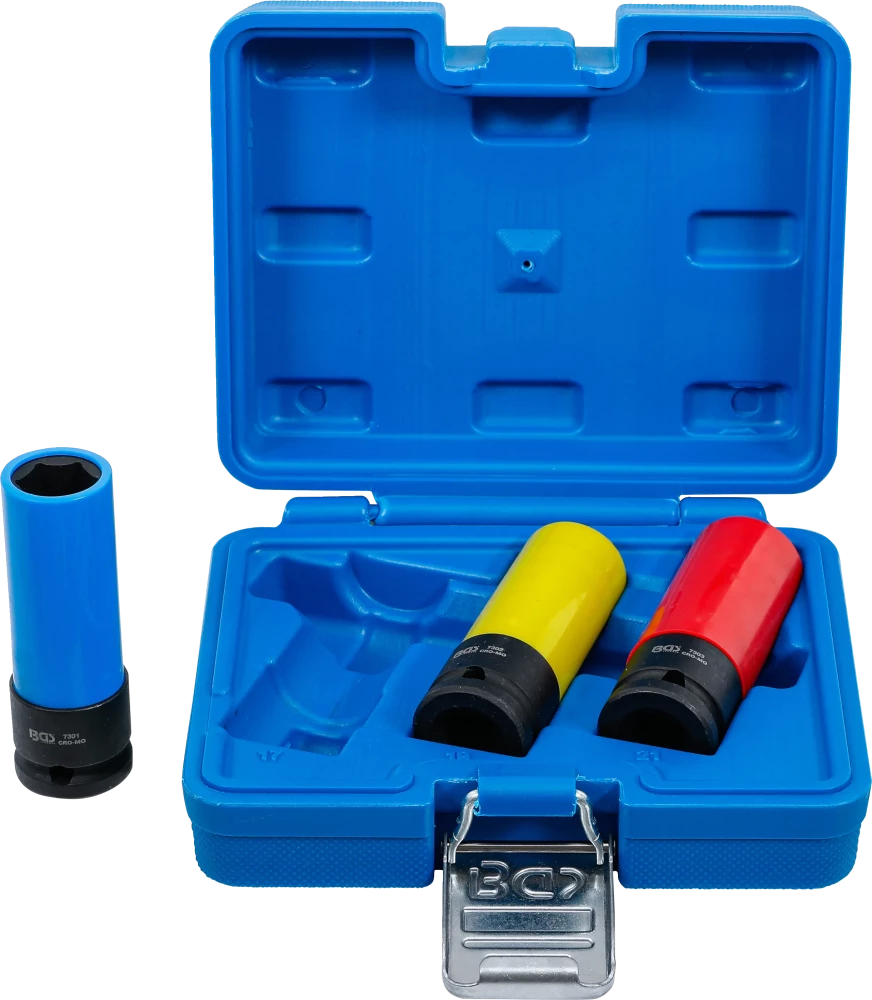 Conjunto de encaixes de impacto com proteção | Entrada de quadrado interno de 12,5 mm (1/2") | 17 / 19 / 21 mm | 3 peças