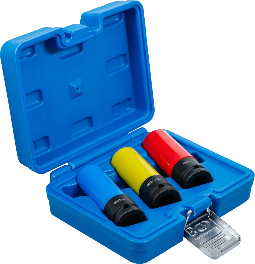 Conjunto de encaixes de impacto com proteção | Entrada de quadrado interno de 12,5 mm (1/2") | 17 / 19 / 21 mm | 3 peças