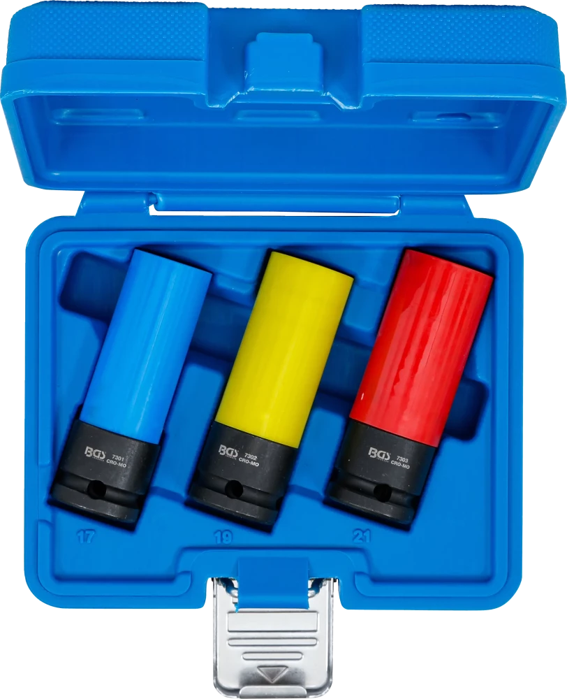 Conjunto de encaixes de impacto com proteção | Entrada de quadrado interno de 12,5 mm (1/2") | 17 / 19 / 21 mm | 3 peças