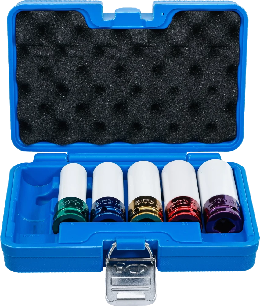 Conjunto de encaixes de impacto com proteção | Entrada de quadrado interno de 12,5 mm (1/2") | 15 / 17 / 19 / 21 / 22 mm / MS17 | 6 peças