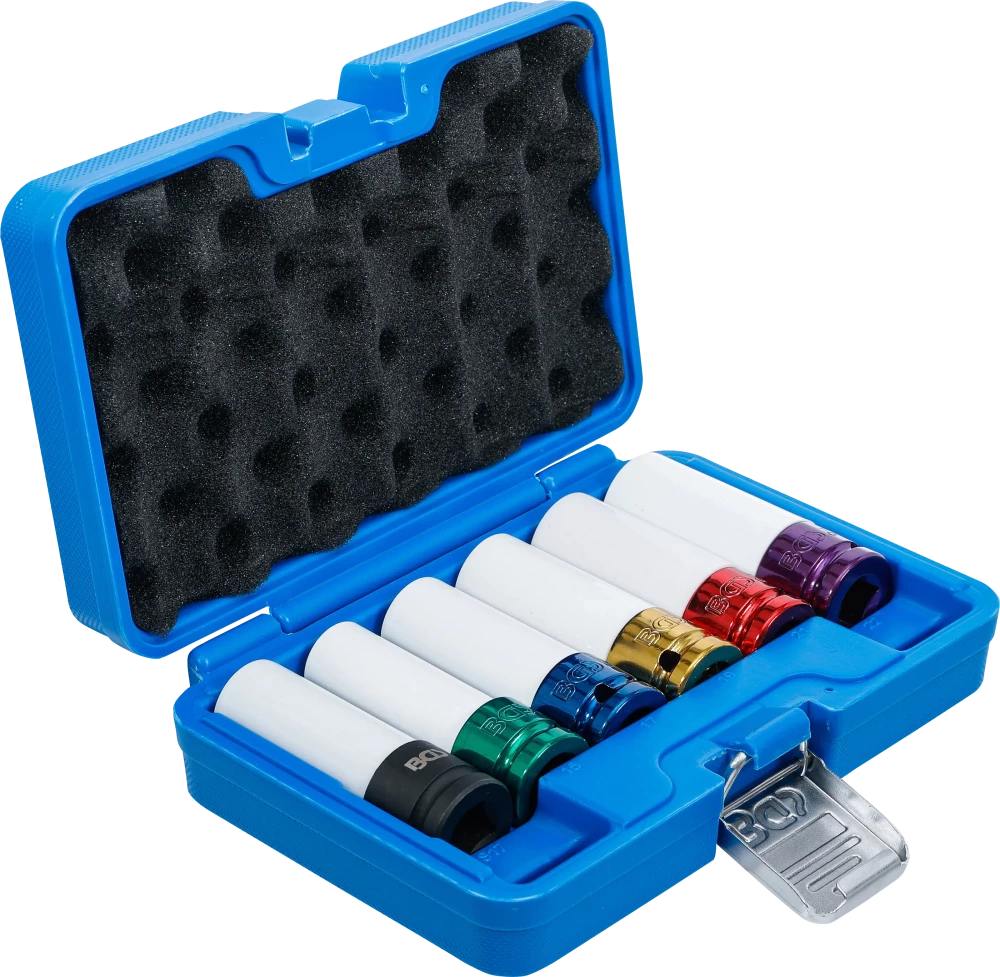 Conjunto de encaixes de impacto com proteção | Entrada de quadrado interno de 12,5 mm (1/2") | 15 / 17 / 19 / 21 / 22 mm / MS17 | 6 peças