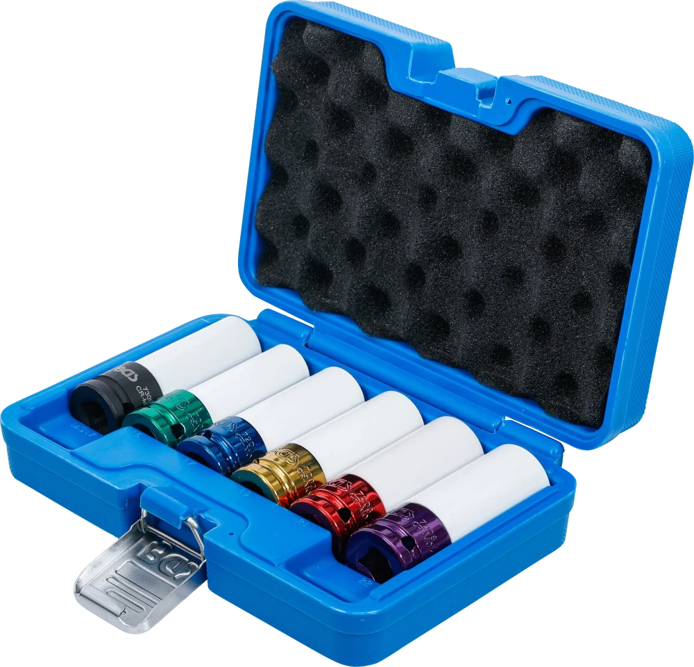 Conjunto de encaixes de impacto com proteção | Entrada de quadrado interno de 12,5 mm (1/2") | 15 / 17 / 19 / 21 / 22 mm / MS17 | 6 peças
