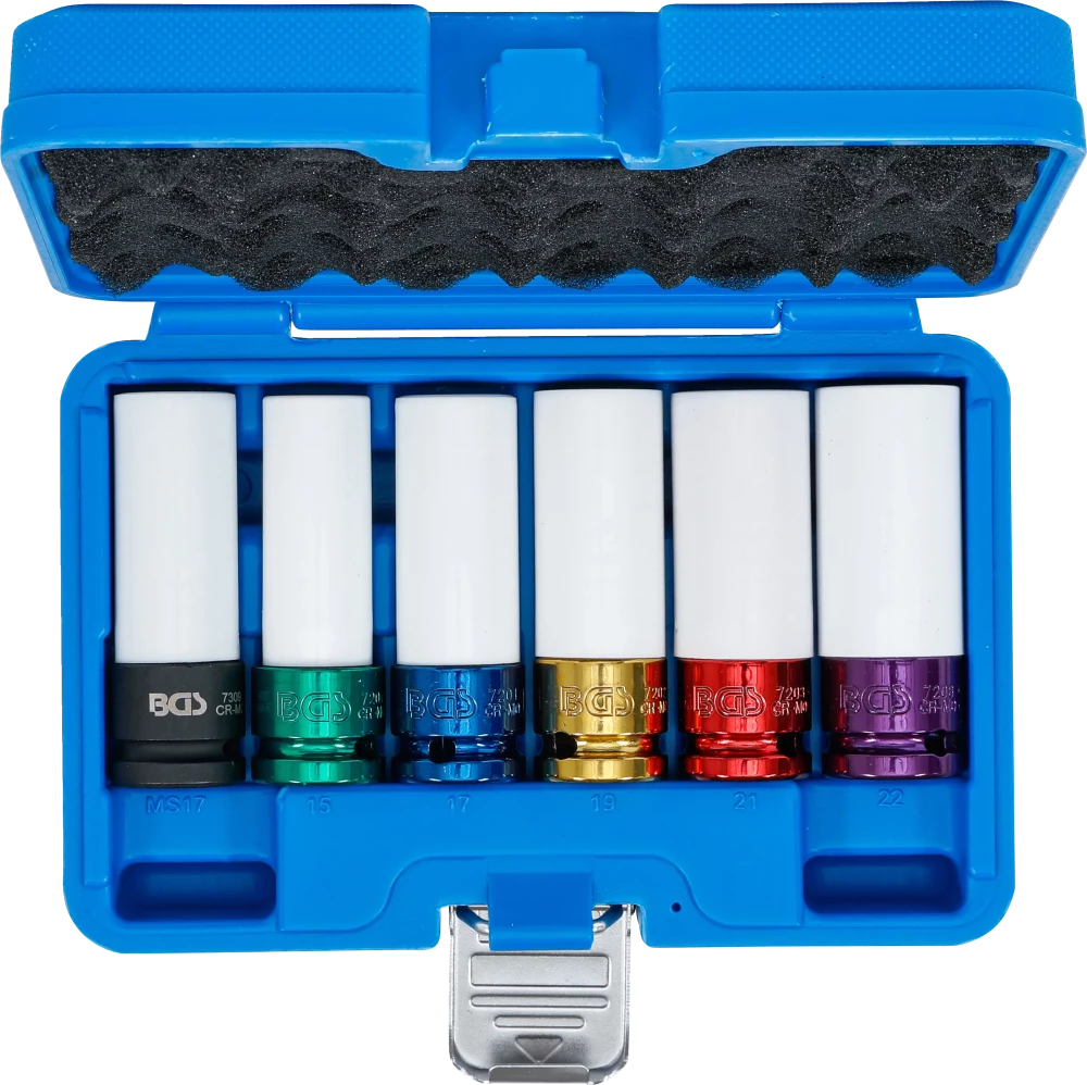 Conjunto de encaixes de impacto com proteção | Entrada de quadrado interno de 12,5 mm (1/2") | 15 / 17 / 19 / 21 / 22 mm / MS17 | 6 peças