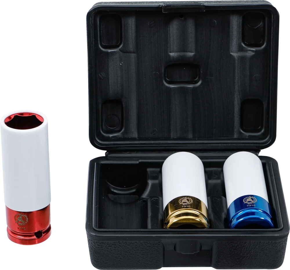 Conjunto de encaixes de impacto com proteção | Entrada de quadrado interno de 12,5 mm (1/2") | 17 - 19 - 21 mm | 3 peças