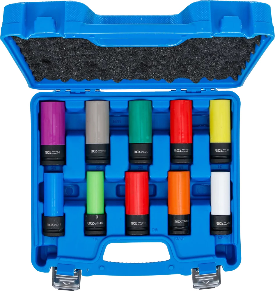 Conjunto de encaixes de impacto com proteção | 12,5 mm (1/2") | 15 - 24 mm e parafusos de roda especiais | 10 peças