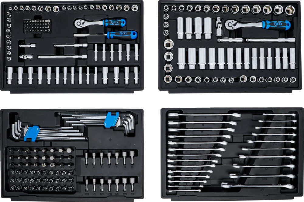 Conjunto de Chaves de Caixa 1/4"+3/8"+1/2" | Métrico + Polegadas | 300 Peças