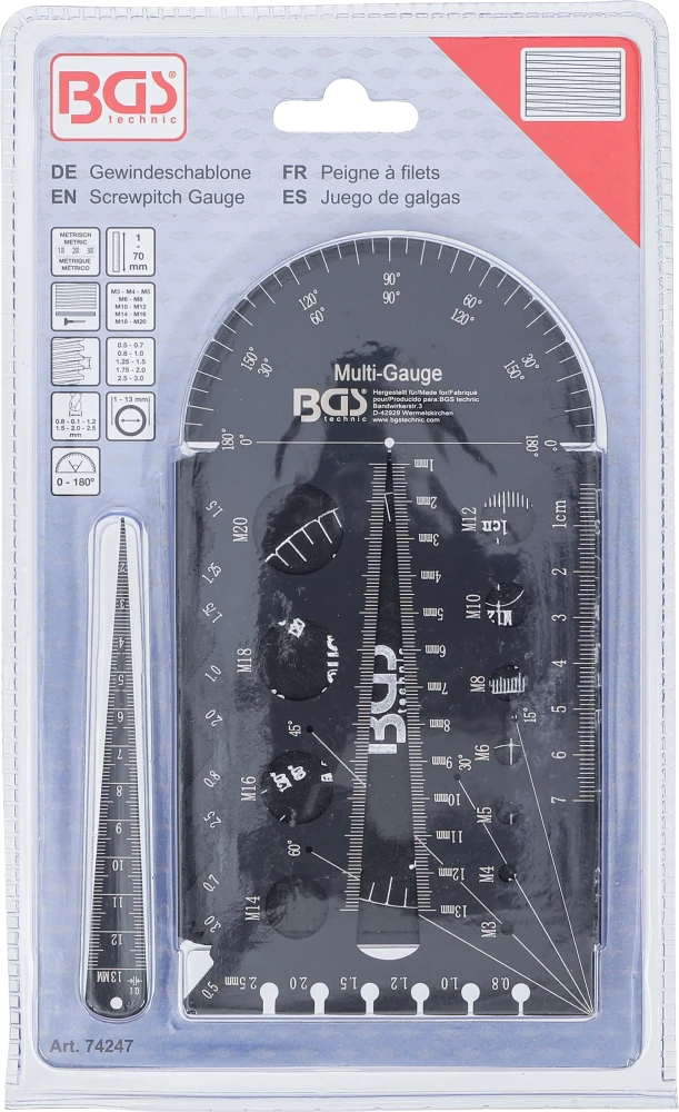 Calibre de rosca e parafusos | métrica | M3 - M20, 0,5 - 13,00 mm