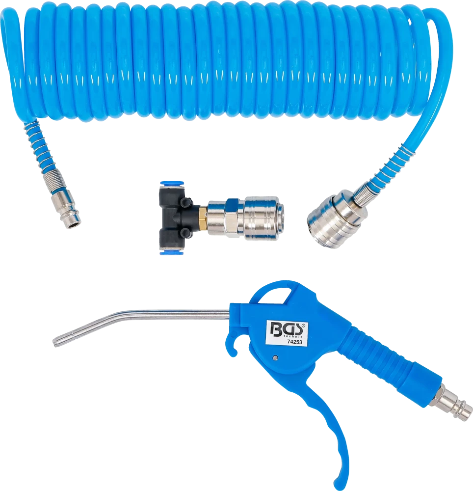 Pistola de ar comprimido | com mangueira espiral de ar comprimido e conector em T