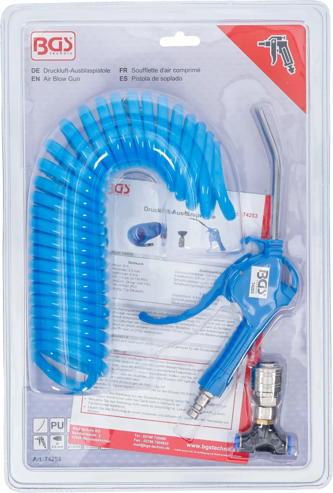 Pistola de ar comprimido | com mangueira espiral de ar comprimido e conector em T