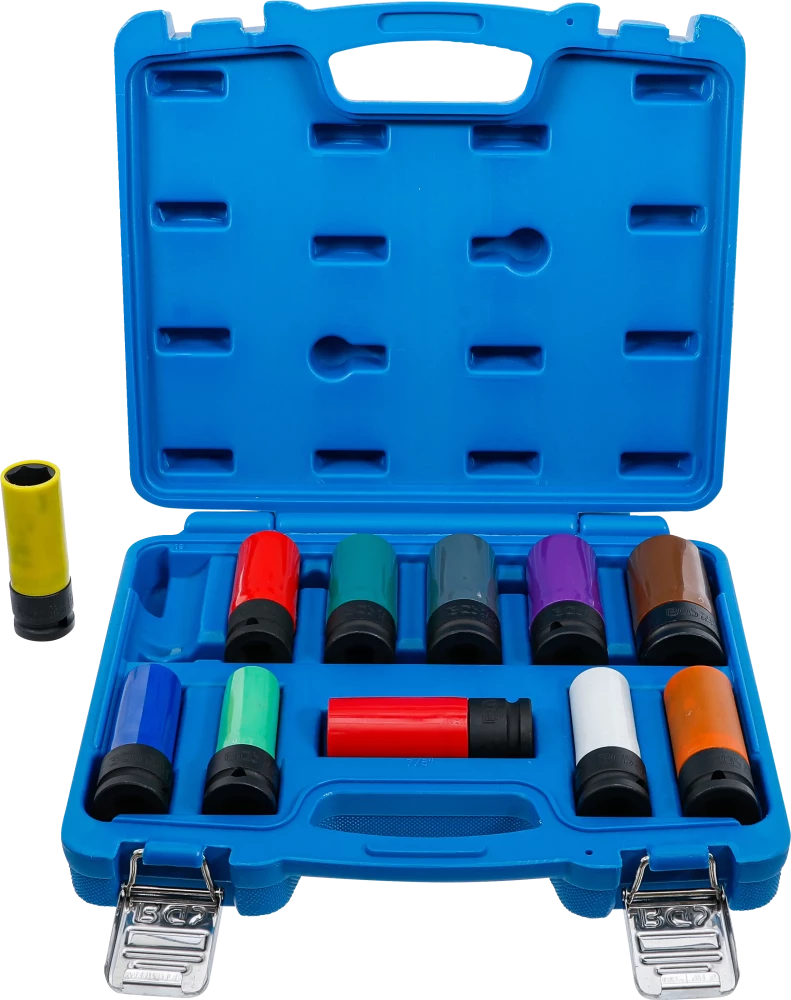 Conjunto de encaixes de impacto com proteção | 12,5 mm (1/2") | 15 - 27 mm e parafusos de roda especiais | 11 peças