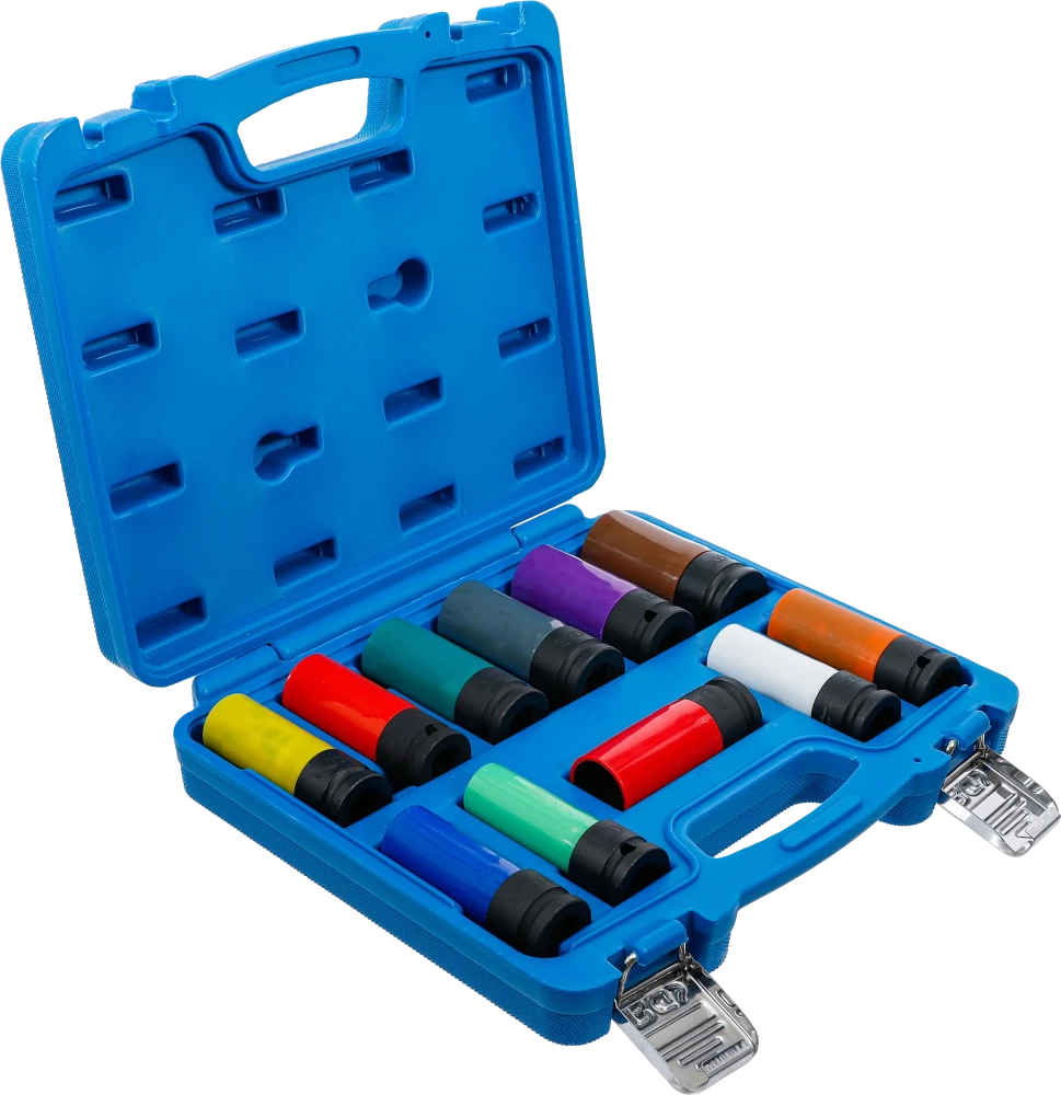 Conjunto de encaixes de impacto com proteção | 12,5 mm (1/2") | 15 - 27 mm e parafusos de roda especiais | 11 peças