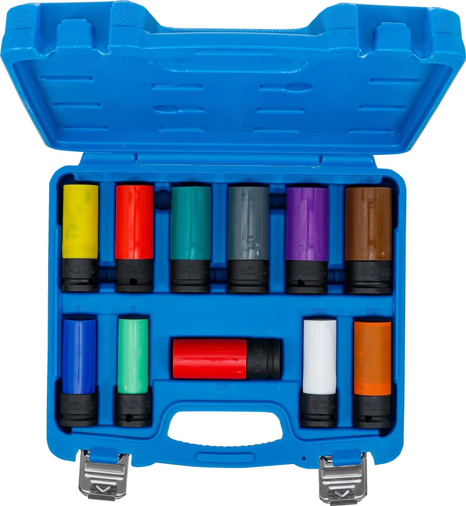 Conjunto de encaixes de impacto com proteção | 12,5 mm (1/2") | 15 - 27 mm e parafusos de roda especiais | 11 peças