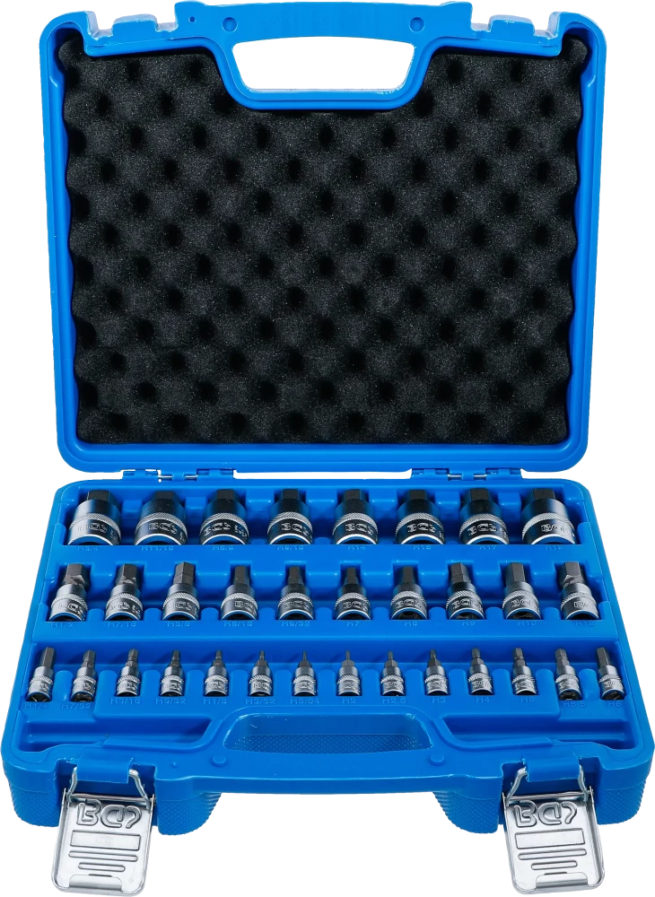 Conjunto de Encaixes para Pontas | Sextavado Interno Métrico e Polegadas | 1/4"+3/8"+1/2" | 32 peças