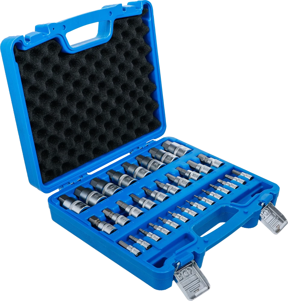 Conjunto de Encaixes para Pontas | Sextavado Interno Métrico e Polegadas | 1/4"+3/8"+1/2" | 32 peças