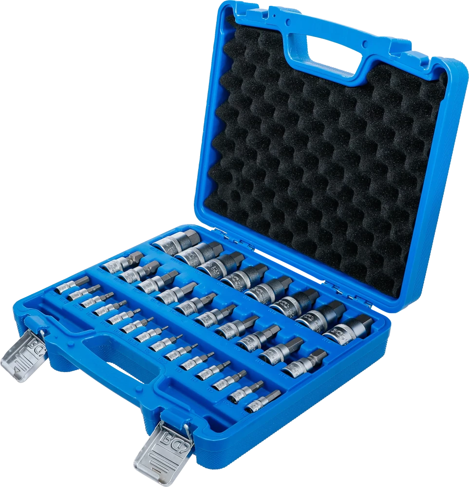 Conjunto de Encaixes para Pontas | Sextavado Interno Métrico e Polegadas | 1/4"+3/8"+1/2" | 32 peças
