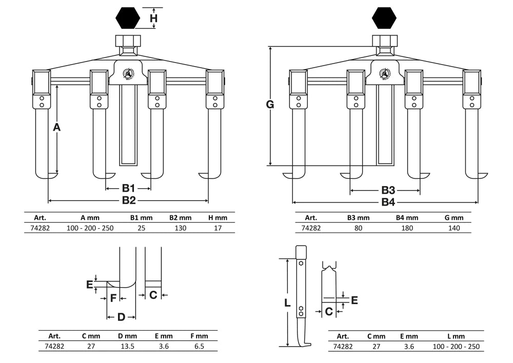 Conjunto de extratores internos/externos, 2 braços | 8 peças