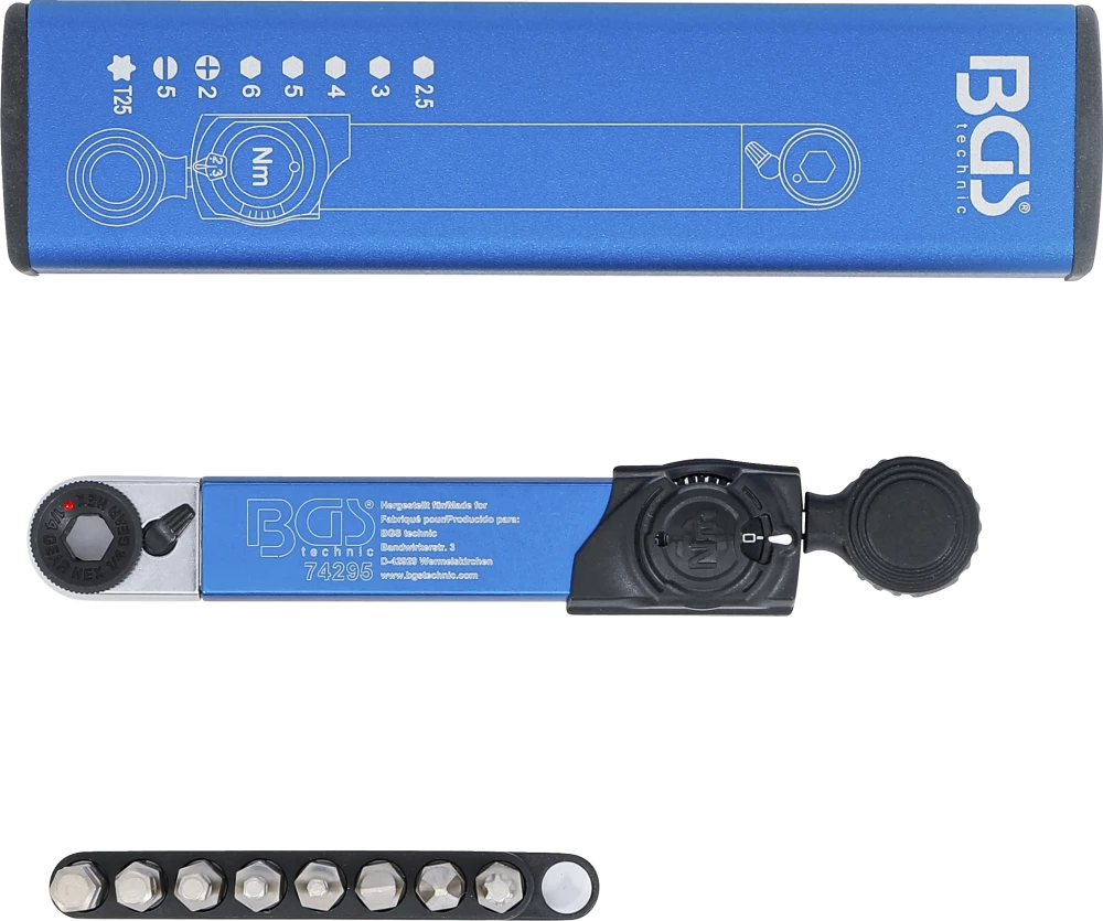 Chave de torque | Saída de sextavado interno 6,3 mm (1/4") | 2 - 10 Nm | com conjunto de pontas | 9 peças