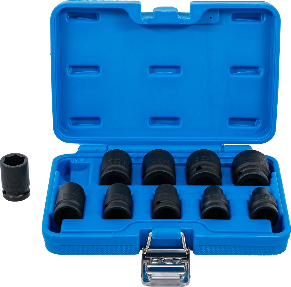 Conjunto de encaixes para chave de caixa de impacto sextavados | Entrada de quadrado interno de 12,5 mm (1/2") | 3/8 - 15/16" | Tamanhos em polegadas | 10 peças