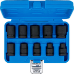 Conjunto de encaixes para chave de caixa de impacto sextavados | Entrada de quadrado interno de 12,5 mm (1/2") | 3/8 - 15/16" | Tamanhos em polegadas | 10 peças
