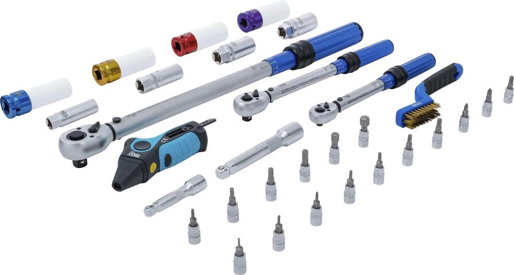 Conjunto de chaves dinamométricas | 6,3 mm (1/4"), 10 mm (3/8"), 12,5 mm (1/2") | 31 peças