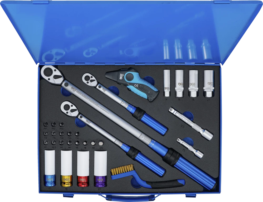 Conjunto de chaves dinamométricas | 6,3 mm (1/4"), 10 mm (3/8"), 12,5 mm (1/2") | 31 peças