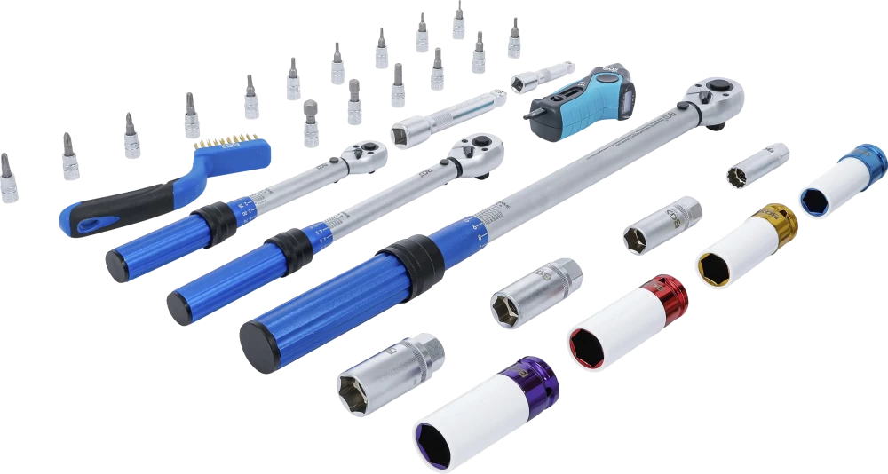 Conjunto de chaves dinamométricas | 6,3 mm (1/4"), 10 mm (3/8"), 12,5 mm (1/2") | 31 peças