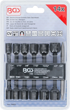 Conjunto de encaixes para chave de caixa sextavados | Entrada de sextavado externo 6,3 mm (1/4") | para perfuradoras | 1/4 - 1/2", 6 - 13 mm | 14 peças