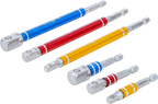 Conjunto de adaptadores para perfuradoras | várias cores | Entrada sextavado externo 6,3 mm (1/4") | Saída de sextavado externo 6,3 mm (1/4"), 10 mm (3/8"), 12,5 mm (1/2")| 75 - 150 mm | 6 peças