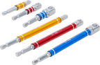Conjunto de adaptadores para perfuradoras | várias cores | Entrada sextavado externo 6,3 mm (1/4") | Saída de sextavado externo 6,3 mm (1/4"), 10 mm (3/8"), 12,5 mm (1/2")| 75 - 150 mm | 6 peças