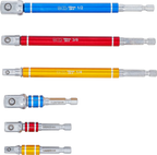 Conjunto de adaptadores para perfuradoras | várias cores | Entrada sextavado externo 6,3 mm (1/4") | Saída de sextavado externo 6,3 mm (1/4"), 10 mm (3/8"), 12,5 mm (1/2")| 75 - 150 mm | 6 peças