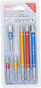 Conjunto de adaptadores para perfuradoras | várias cores | Entrada sextavado externo 6,3 mm (1/4") | Saída de sextavado externo 6,3 mm (1/4"), 10 mm (3/8"), 12,5 mm (1/2")| 75 - 150 mm | 6 peças