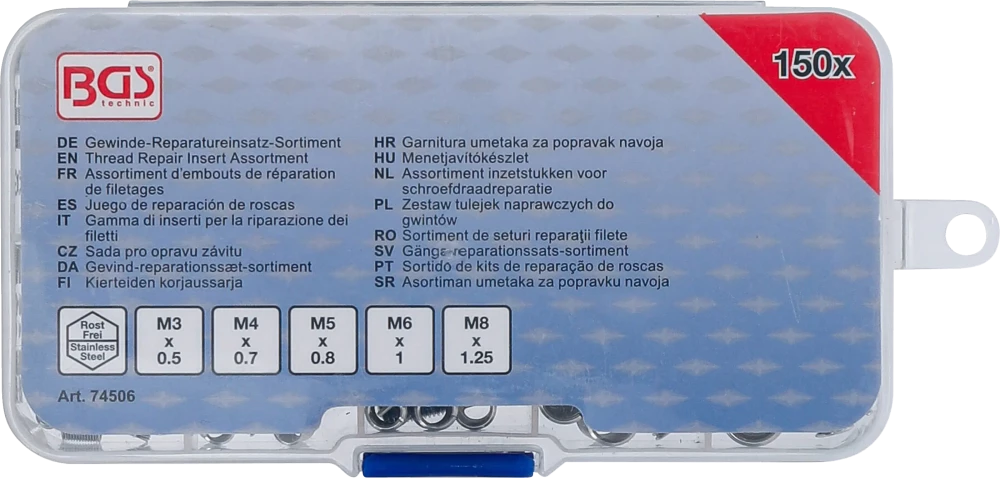 Sortido de kits de reparação de roscas | aço inoxidável | 150 peças