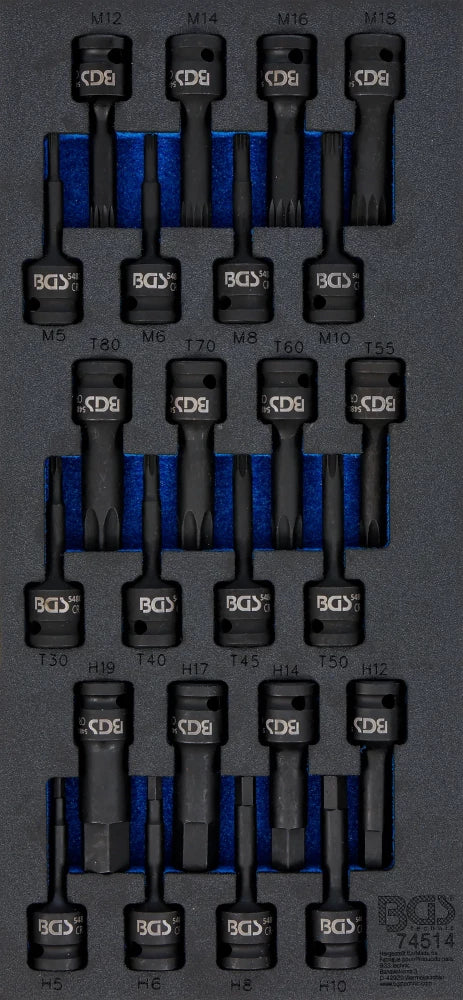 Inserção para carrinho de ferramentas 1/3: Conjunto de encaixes para pontas de impacto | 12,5 mm (1/2") | 24 peças