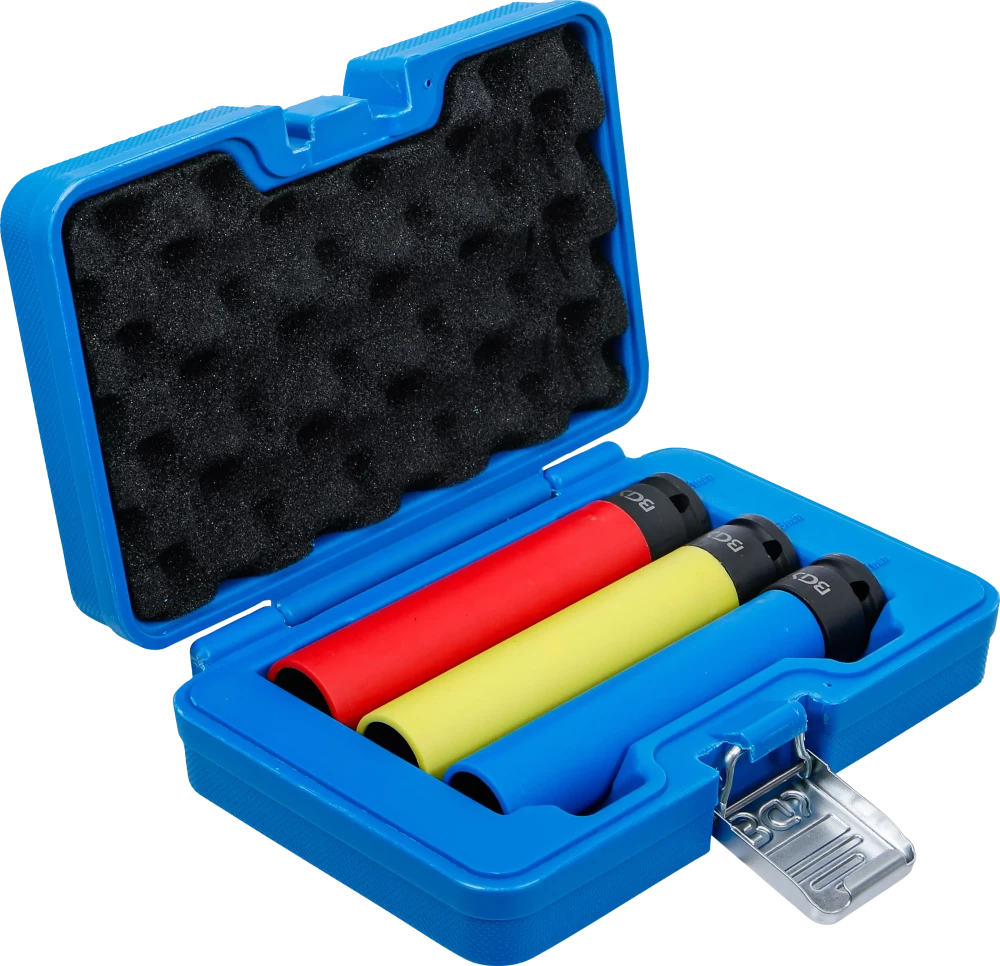 Conjunto de encaixes de impacto com proteção | extra profundo | Entrada de quadrado interno de 12,5 mm (1/2") | 17 / 19 / 21 mm | 3 peças